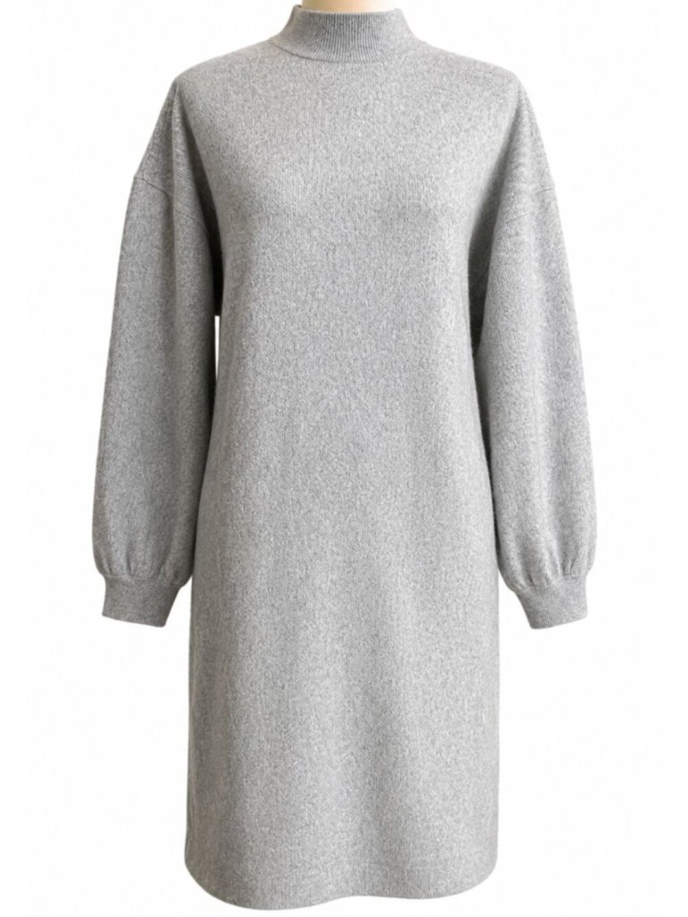 GAP Metallic Knit Sweater Dress Gray Mock Neck Puff Sleeve Shift Dress M